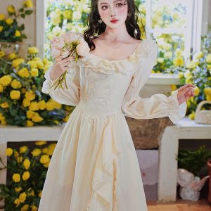 Elegant Palace Style Embroidered Irregular Hem Long Dress for Women