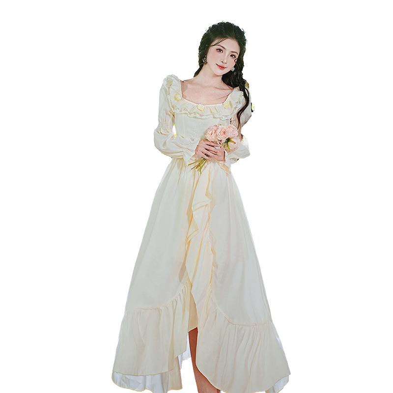Elegant Palace Style Embroidered Irregular Hem Long Dress for Women - Image 5
