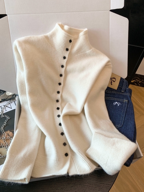 french-lazy-style-small-stand-collar-knit-cardigan-women-fall-winter-thick-loose-soft-sweater-single-breasted-coat-top