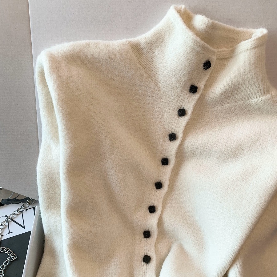 French Lazy Style Small Stand Collar Knit Cardigan Women Fall Winter Thick Loose Soft Sweater Single Breasted Coat Top - Image 5