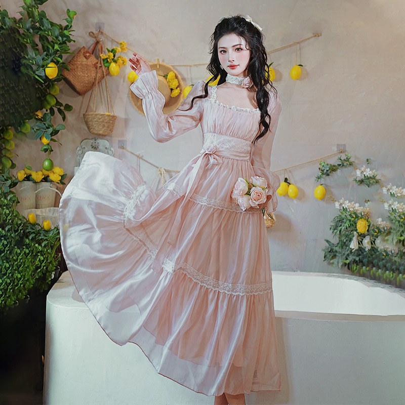 French Style Pearl Gloss Chiffon Slimming Dress - Image 4