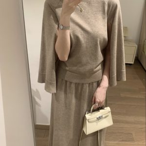 Knit Cape Top and High Waist Long Skirt Two Piece Set
