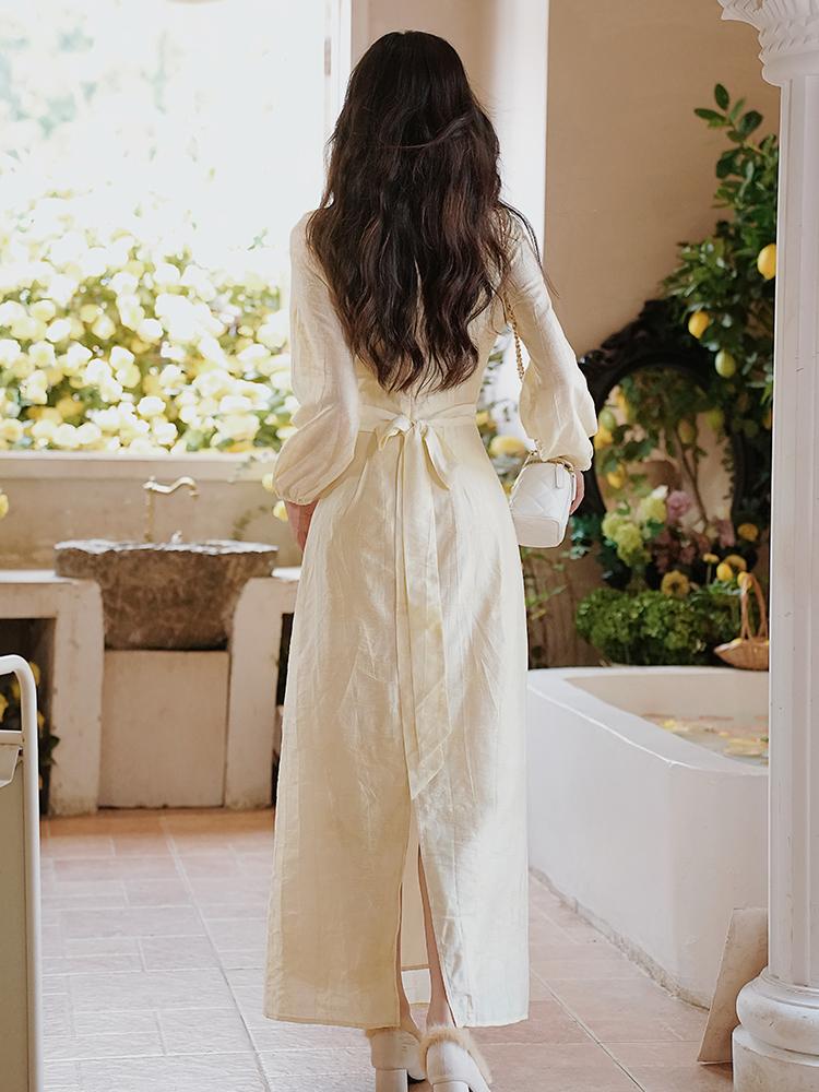 Old Money Style Elegant Long Dress for Early Autumn Slimming Look - Image 4