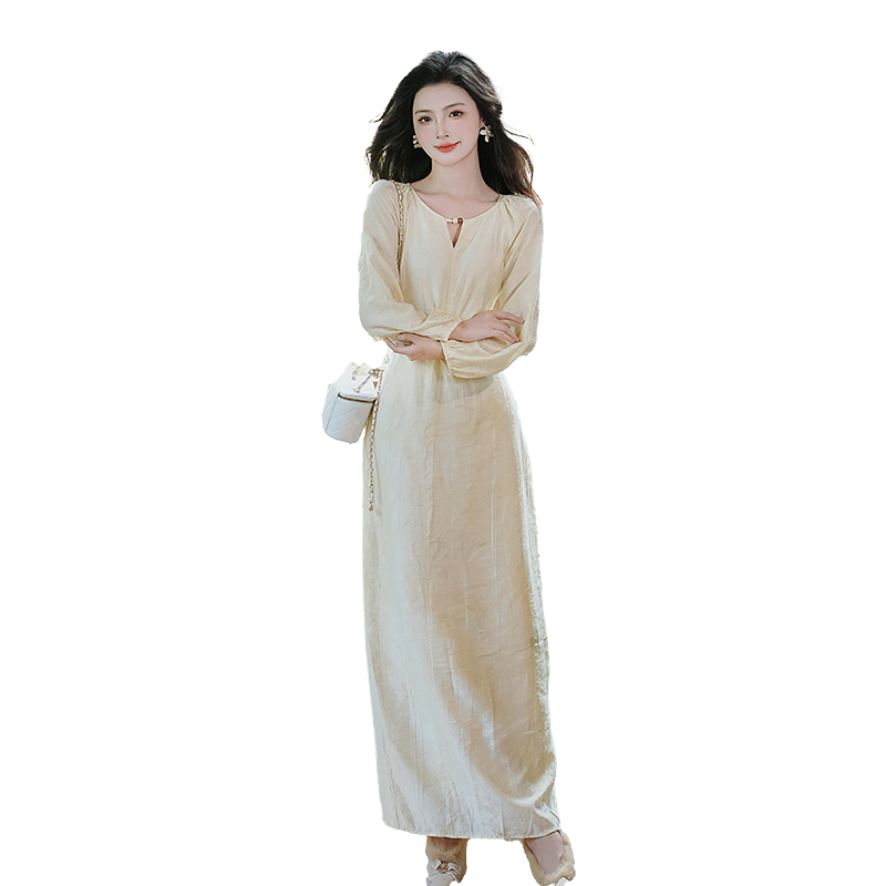 Old Money Style Elegant Long Dress for Early Autumn Slimming Look - Image 5