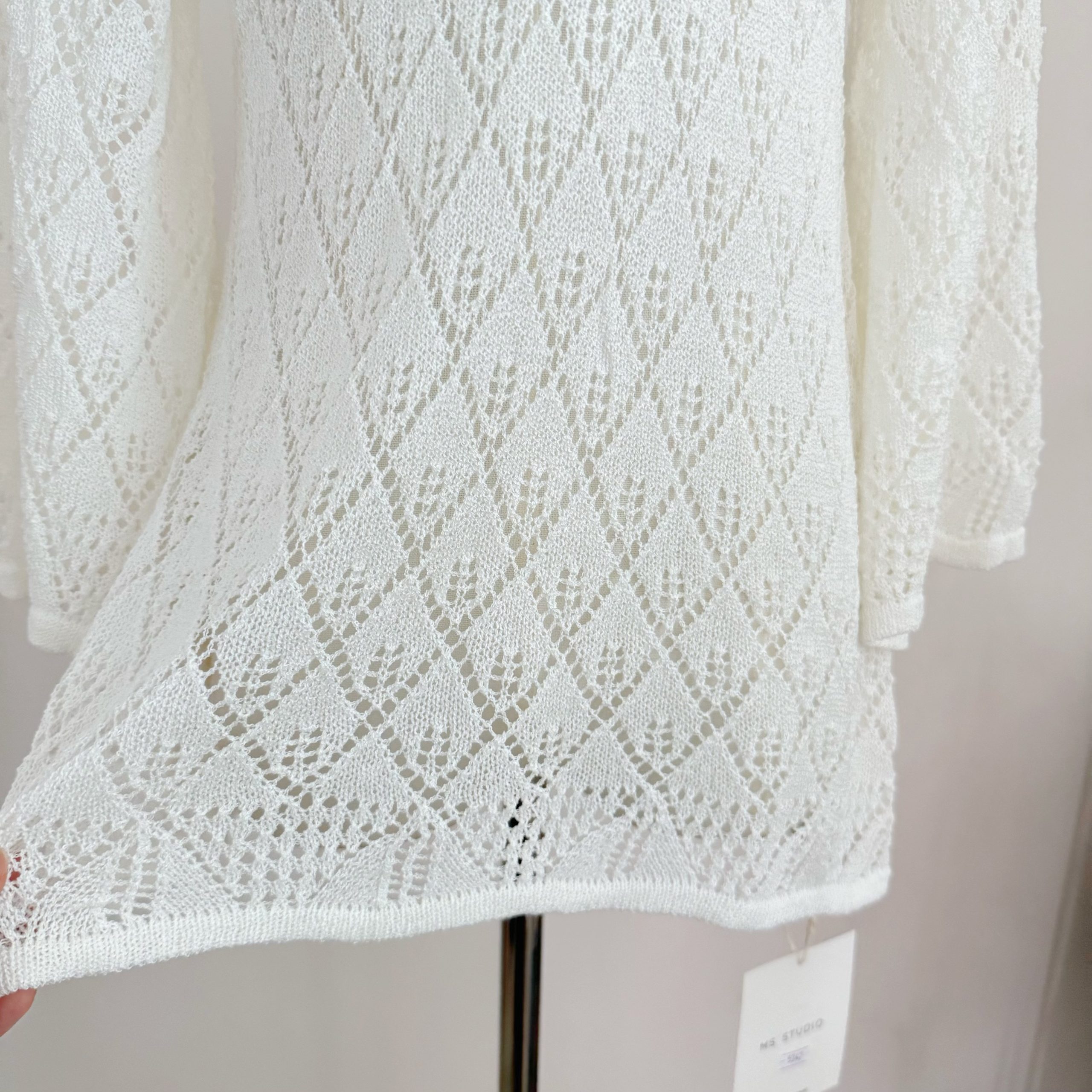 Summer Bohemian Hollow Crochet Sun Protection Top Women Mid Length V Neck Flared Sleeve Knit Sweater - Image 5