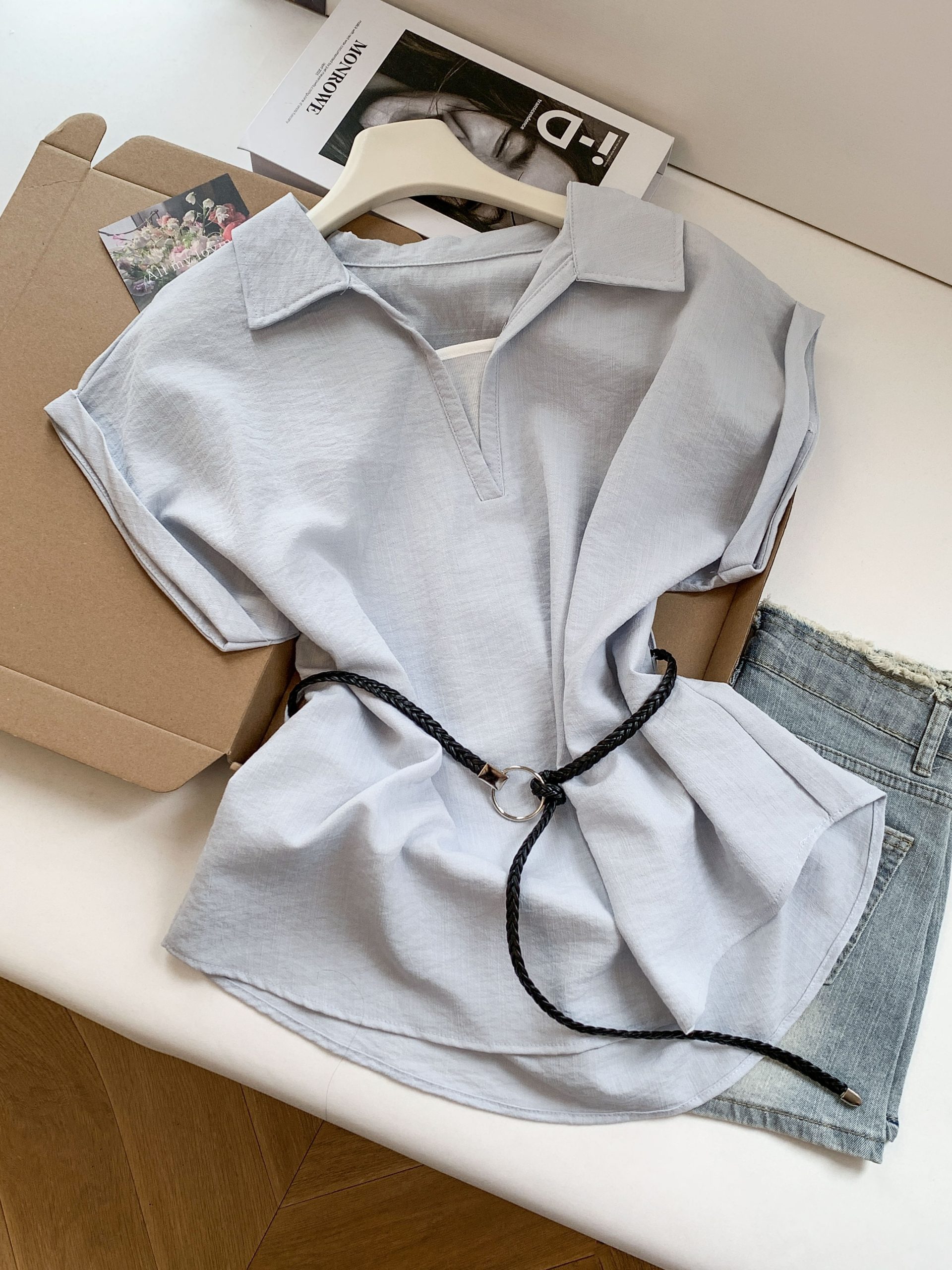 Women's Summer Loose Sleeveless Polo Shirt with Tie Detail - Image 2