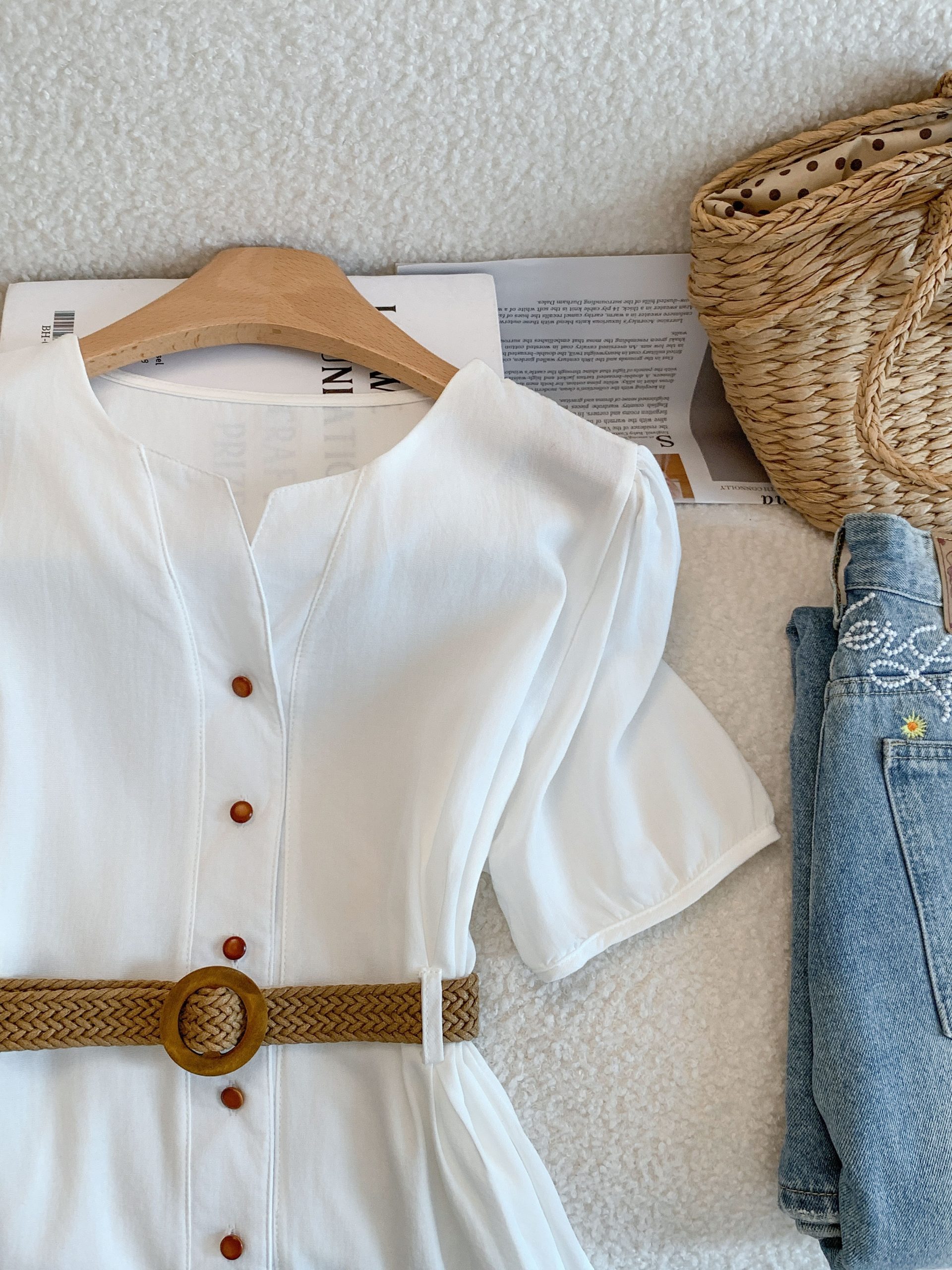Women's V-Neck Blue Short Sleeve Shirt Summer Slim Fit French Style Top - Image 4